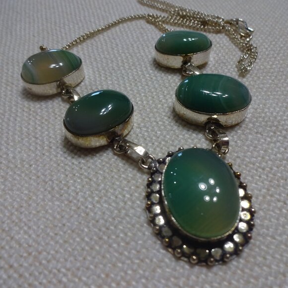 Beautiful GREEN BOTSWANA AGATE Handmade Sterling Necklace Size 20" 812B - Picture 1 of 3